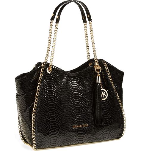 michael michael kors chelsea large shoulder tote black leather|Michael Kors black patent tote.